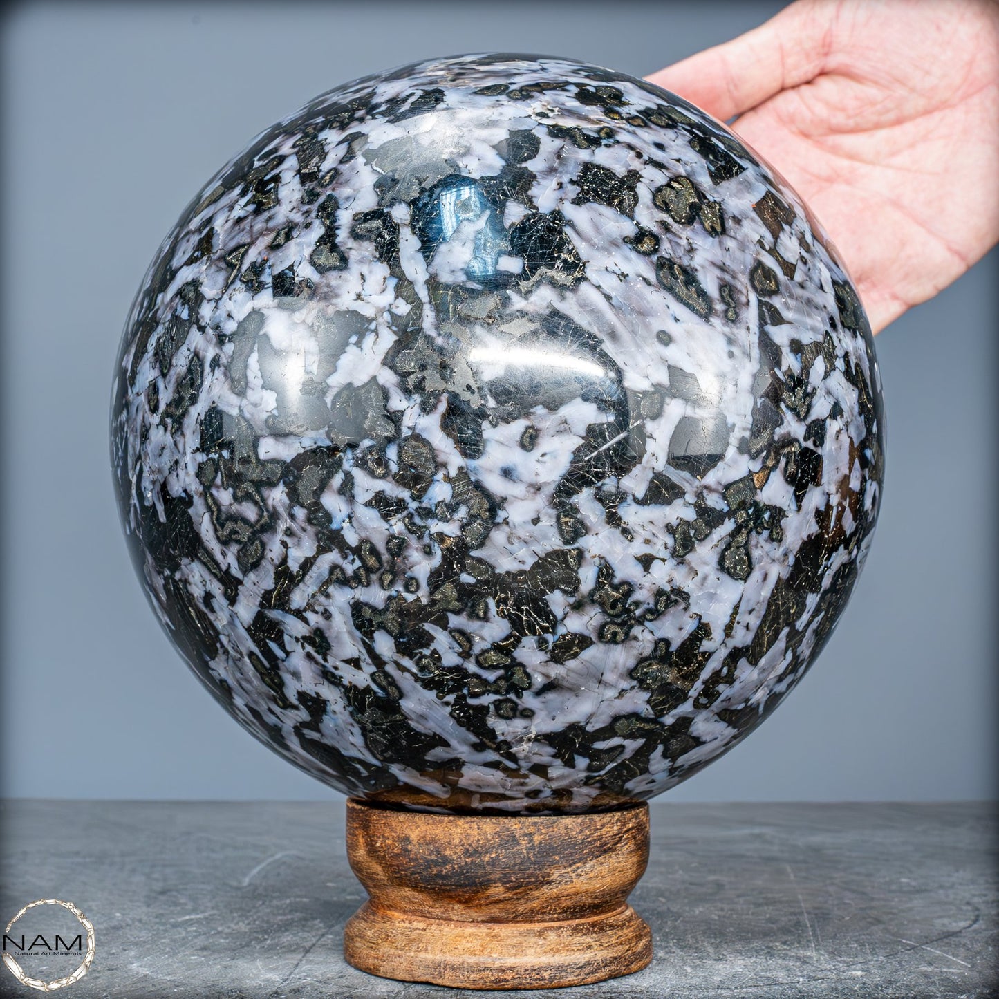 Große Natürliche Merlinit (Gabbro) Kugel - 9638,11g - 170mm