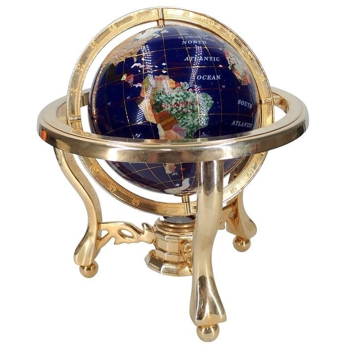 Wertvoller Globus aus Lapislazuli & Halbedelsteinen mit Kompass – 2377,93g