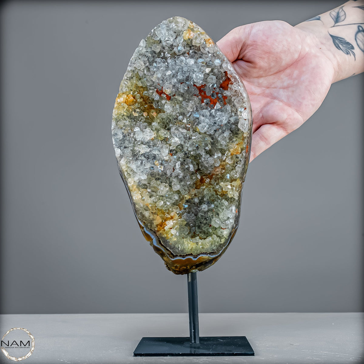 Amethyst-Prasiolith-Druse auf Ständer (grüner Amethyst) – 1250,20g