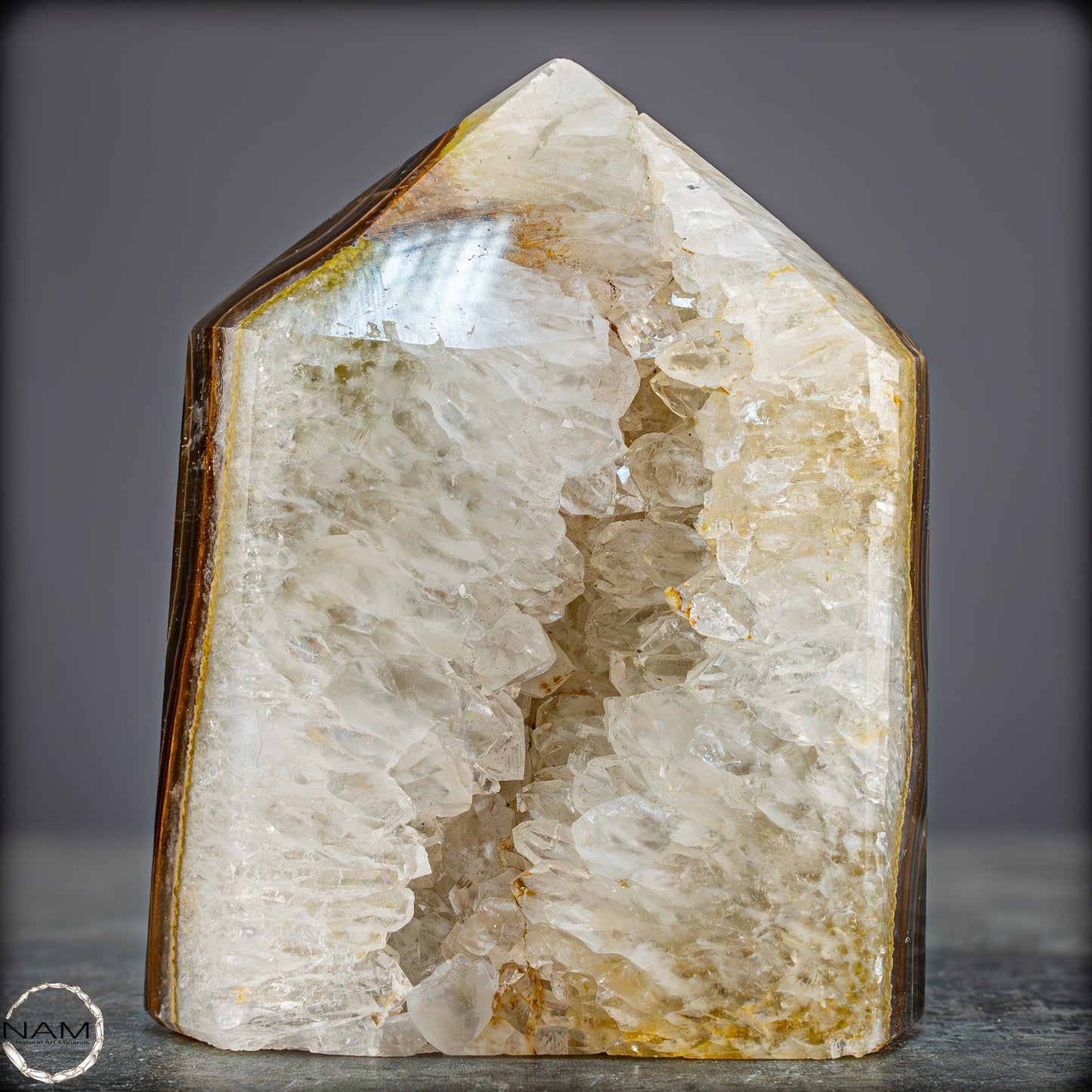 Natürlicher Achat-Kristall Obelisk mit Druse - 719,29g