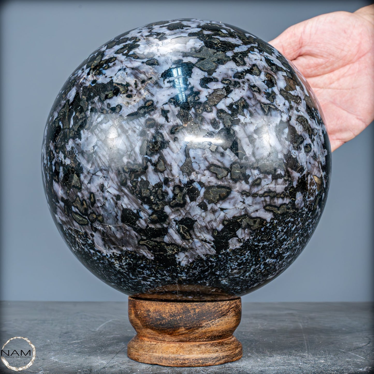 Große Natürliche Merlinit (Gabbro) Kugel - 9638,11g - 170mm
