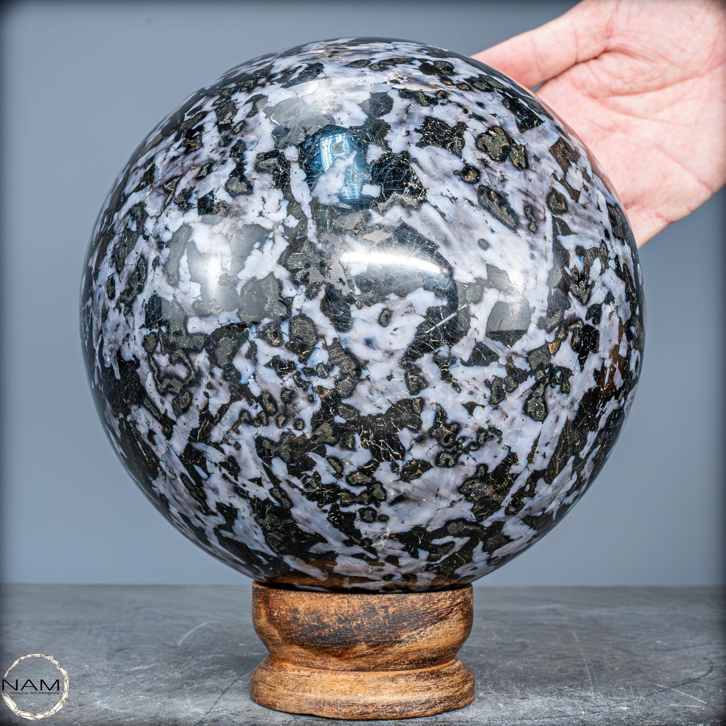 Große Natürliche Merlinit (Gabbro) Kugel - 9638,11g - 170mm
