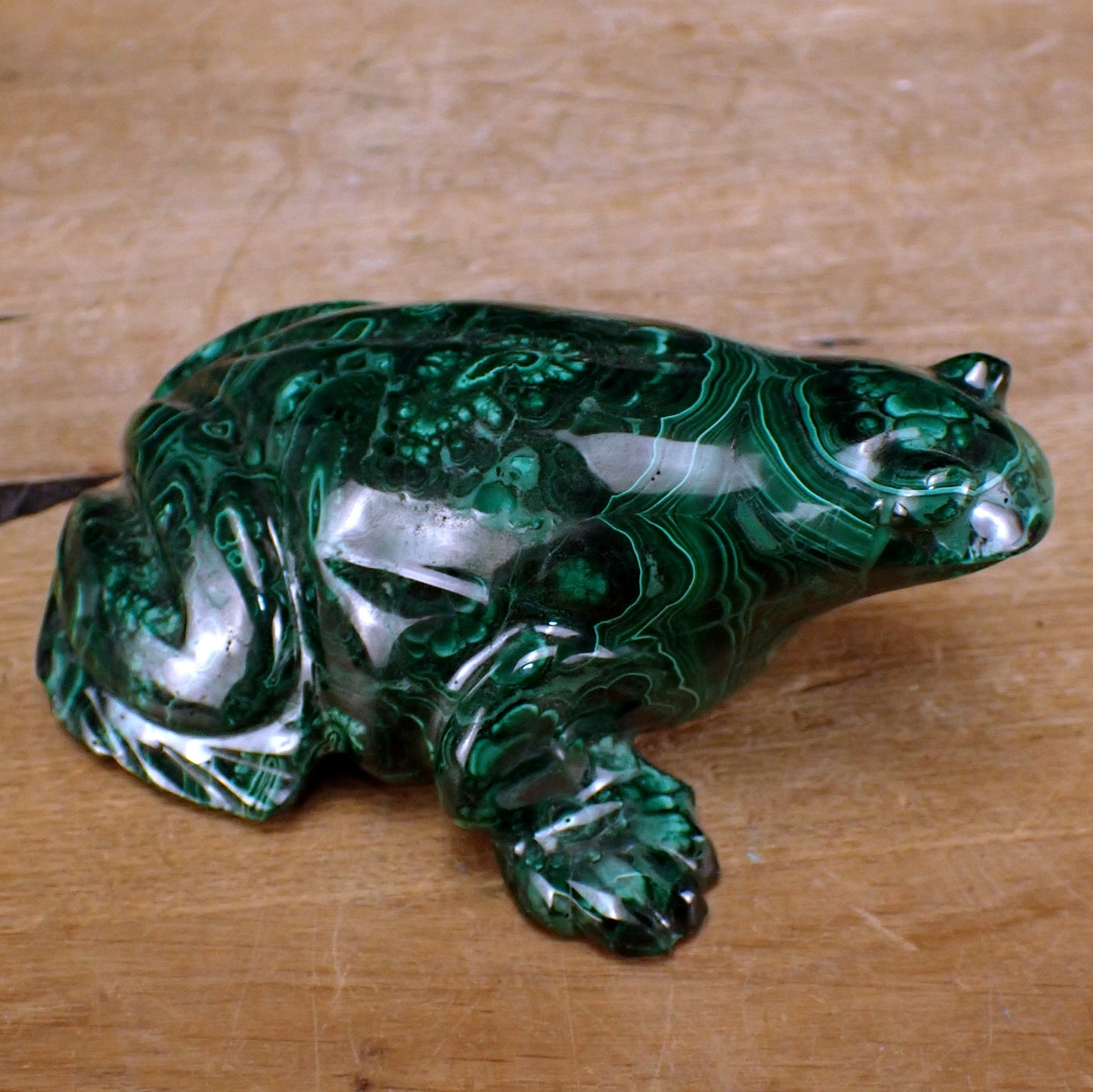 Sehr alte Malachit Skulptur Frosch, Kongo - 816,69g - 125 x 93 x 55mm