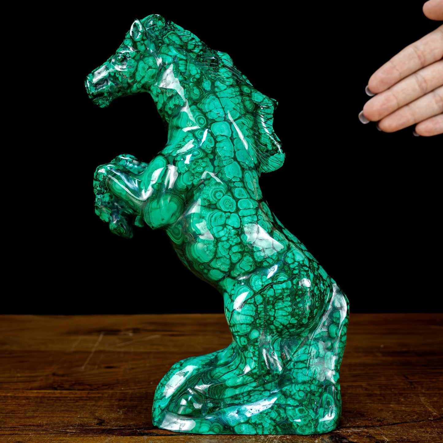 Seltene Skulptur aus Natürlichem Malachit Pferd, Kongo - 2195,47g