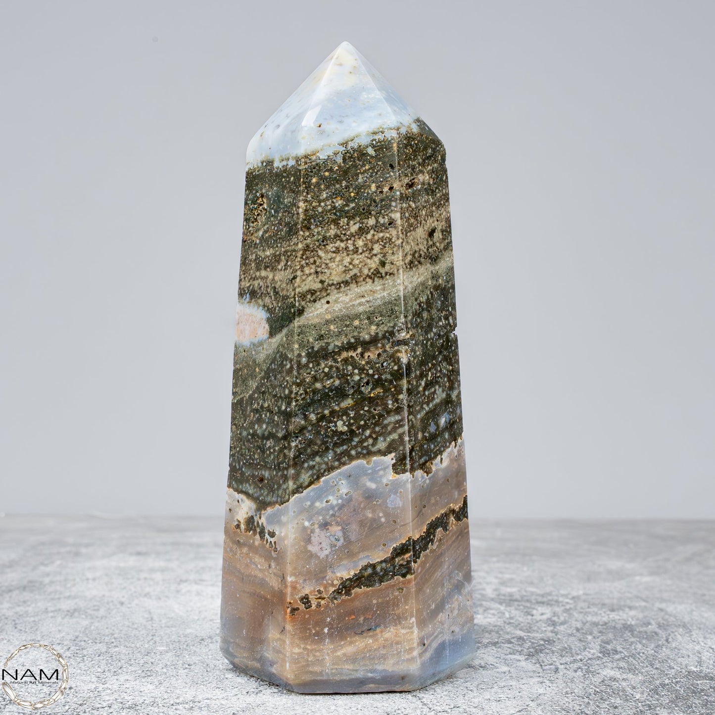 Natürlicher Ocean Jasper Kristall-Obelisk - 563,37g