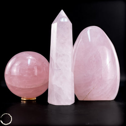 Rosenquarz-Set –  aus Turm, Freiform und Kugel 2118,31g