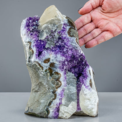 Perfekte  Amethyst-Druse mit Calcit kristallen - 3709,25g
