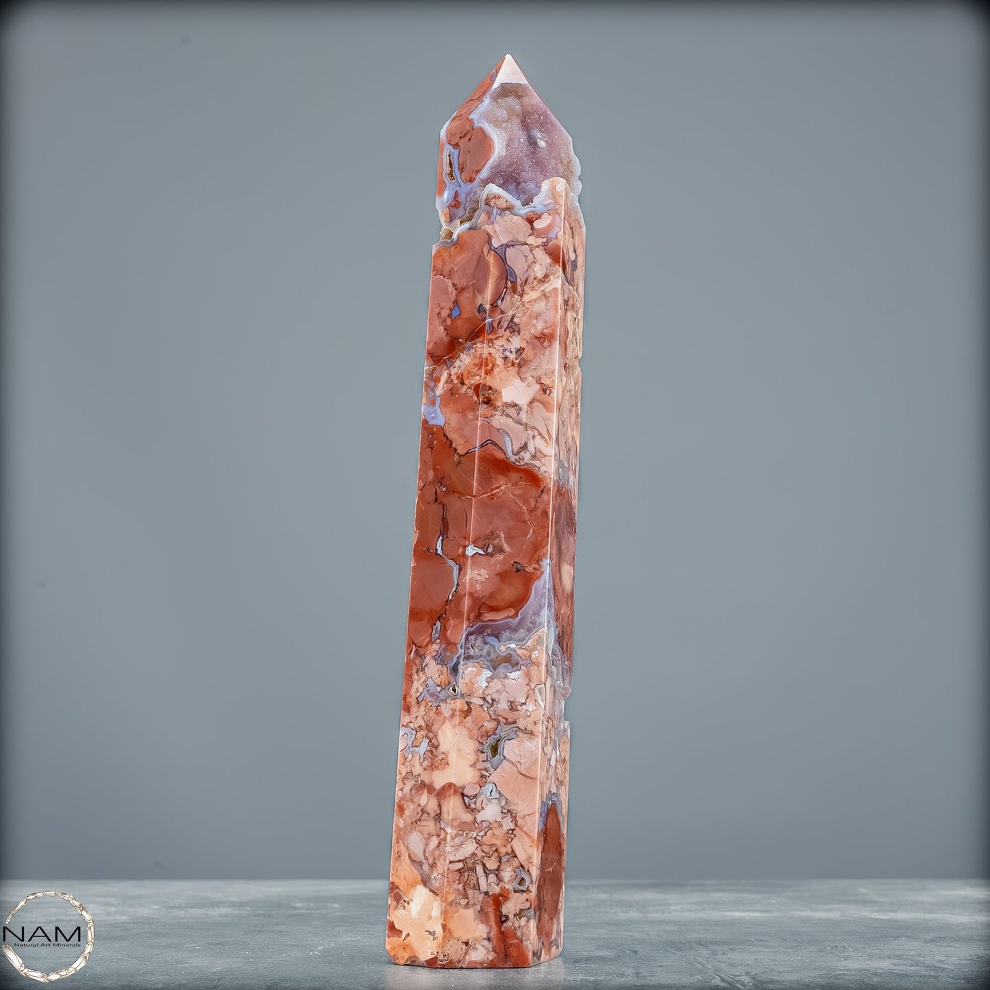 Cotton Candy Achat Obelisk – Sanfte Farben, kraftvolle Eleganz aus Mexiko - 443,16g