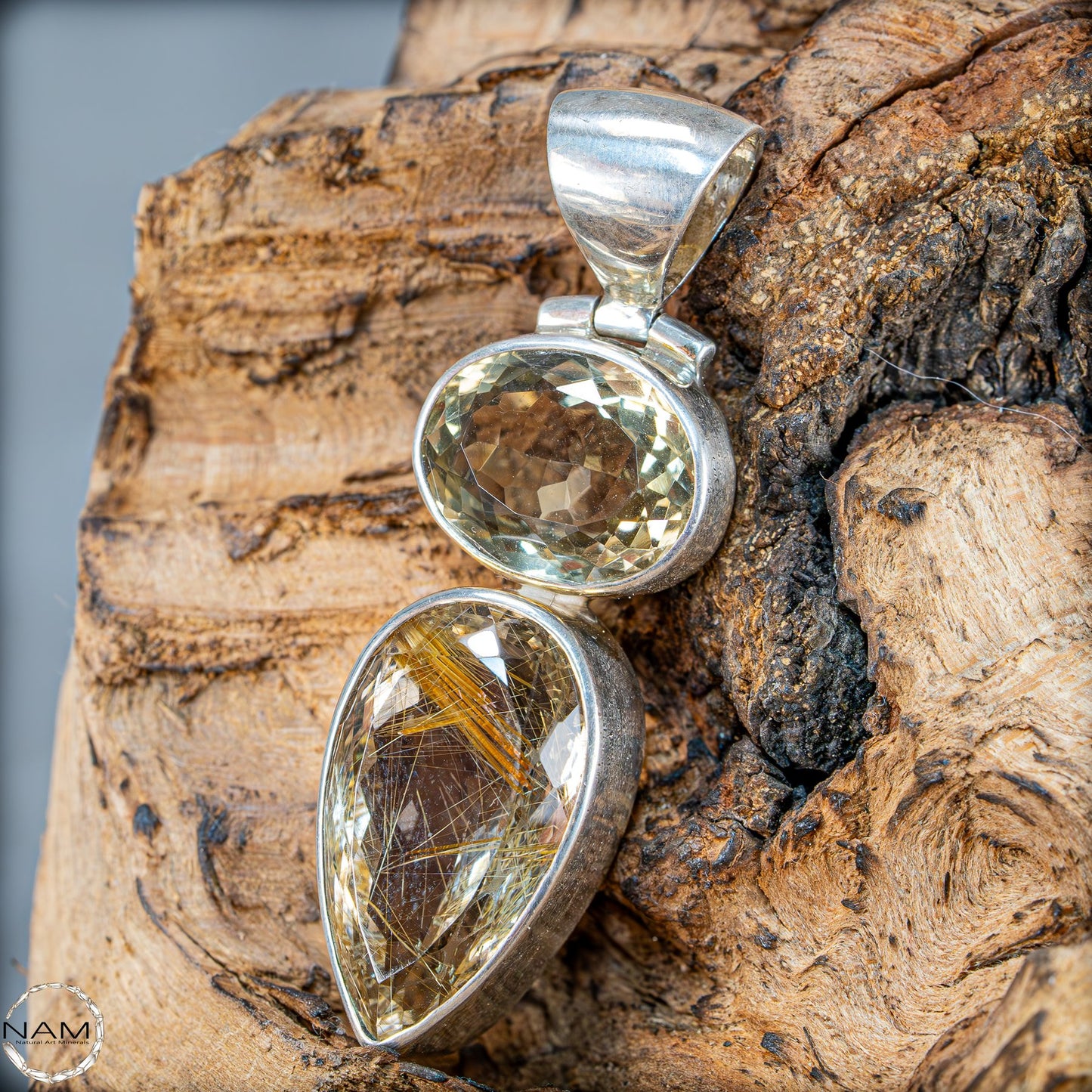 Citrin & Rutilquarz Anhänger aus 925er Silber –  83,95ct