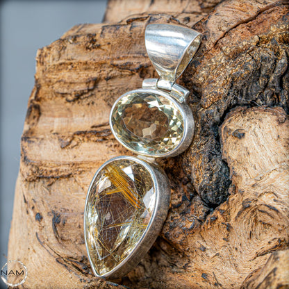 Citrin & Rutilquarz Anhänger aus 925er Silber –  83,95ct