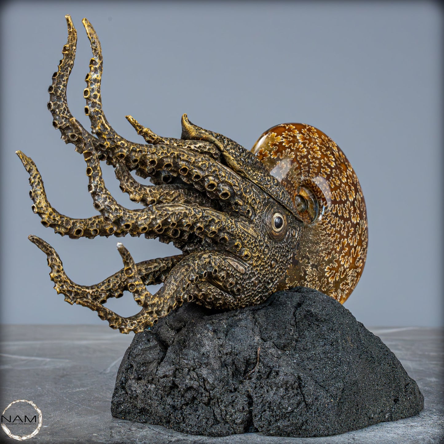 Natürlicher Ammonite verbunden mit Meisterhafter Kunst - 1079,22g