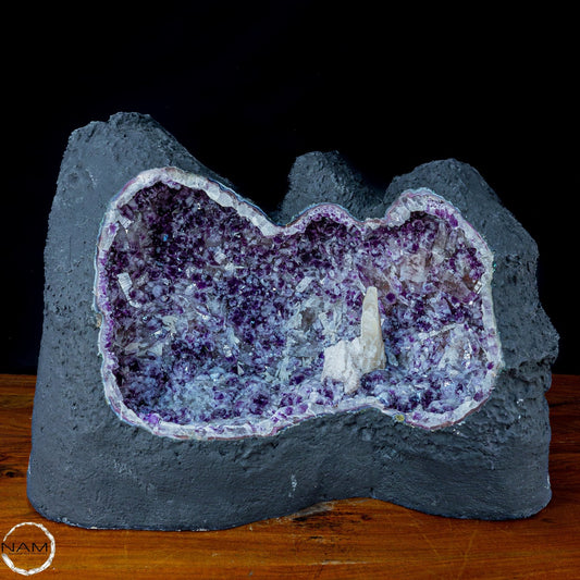 Natürlicher Amethyst, perfekter Calcit-Stalaktit-Kristalldruse - 58107g