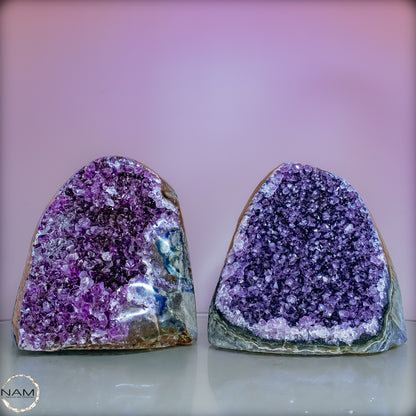 Exklusives Amethyst Drusen Set – Zwei funkelnde Naturkunstwerke– 878,88g