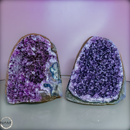 Exklusives Amethyst Drusen Set – Zwei funkelnde Naturkunstwerke– 878,88g