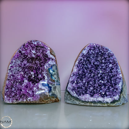 Exklusives Amethyst Drusen Set – Zwei funkelnde Naturkunstwerke– 878,88g