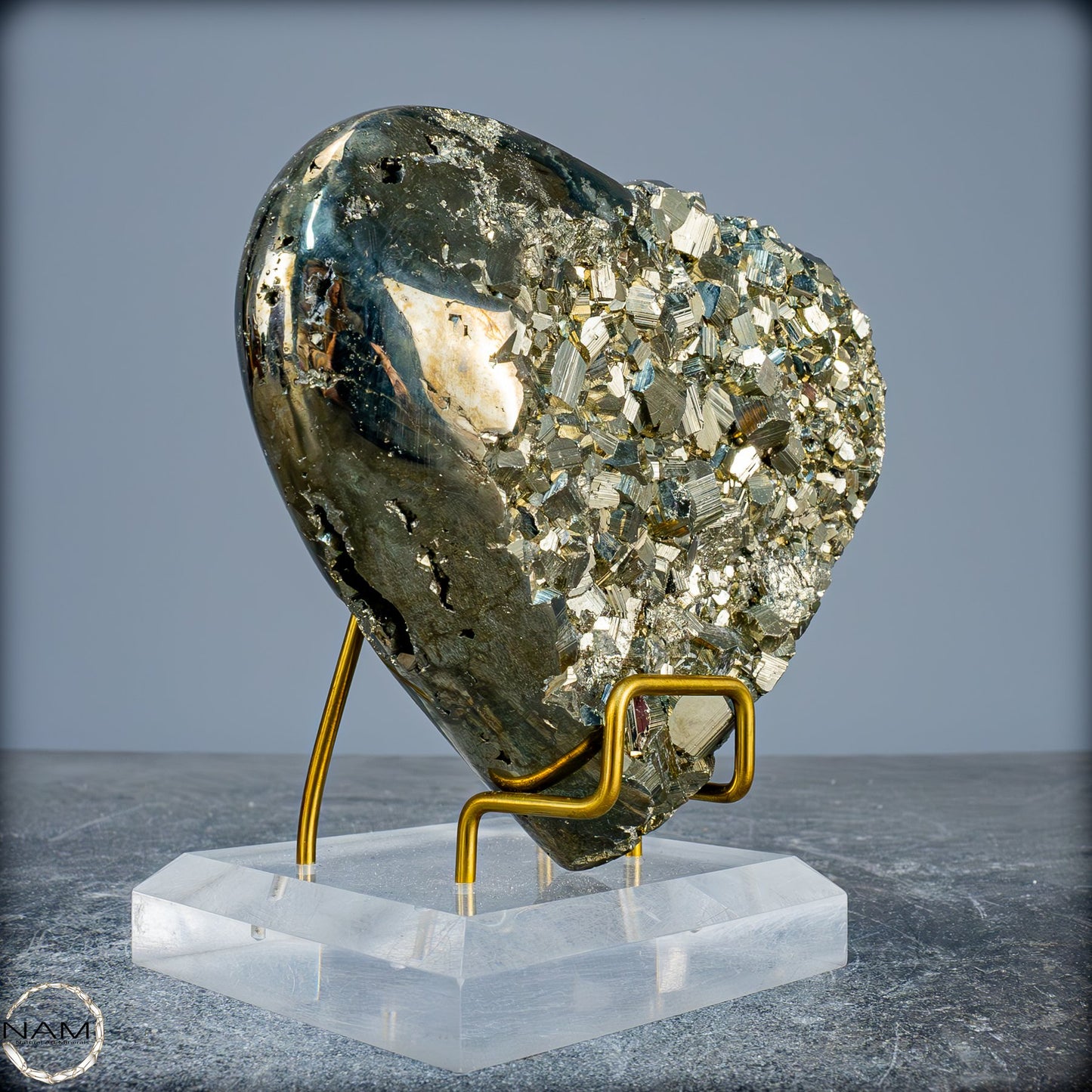Natürliches Pyrit, Quarz und Galena Kristall Herz/Druse - 1146,61g