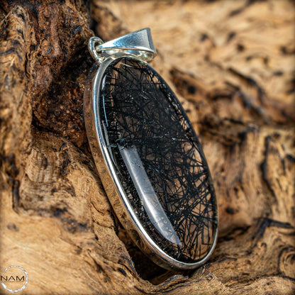 Natürlicher Turmalin in Quarz Anhänger 925 Silber - 13g