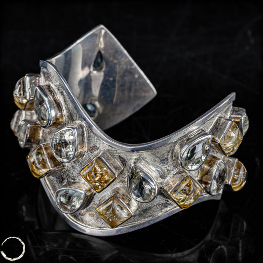 925er Silber Armreif mit Baltischem Bernstein & Labradorit -387,75 ct