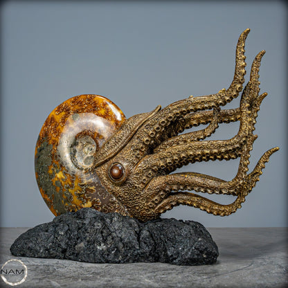 Natürlicher Ammonite verbunden mit Meisterhafter Kunst -1240,38g