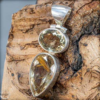 Citrin & Rutilquarz Anhänger aus 925er Silber –  83,95ct