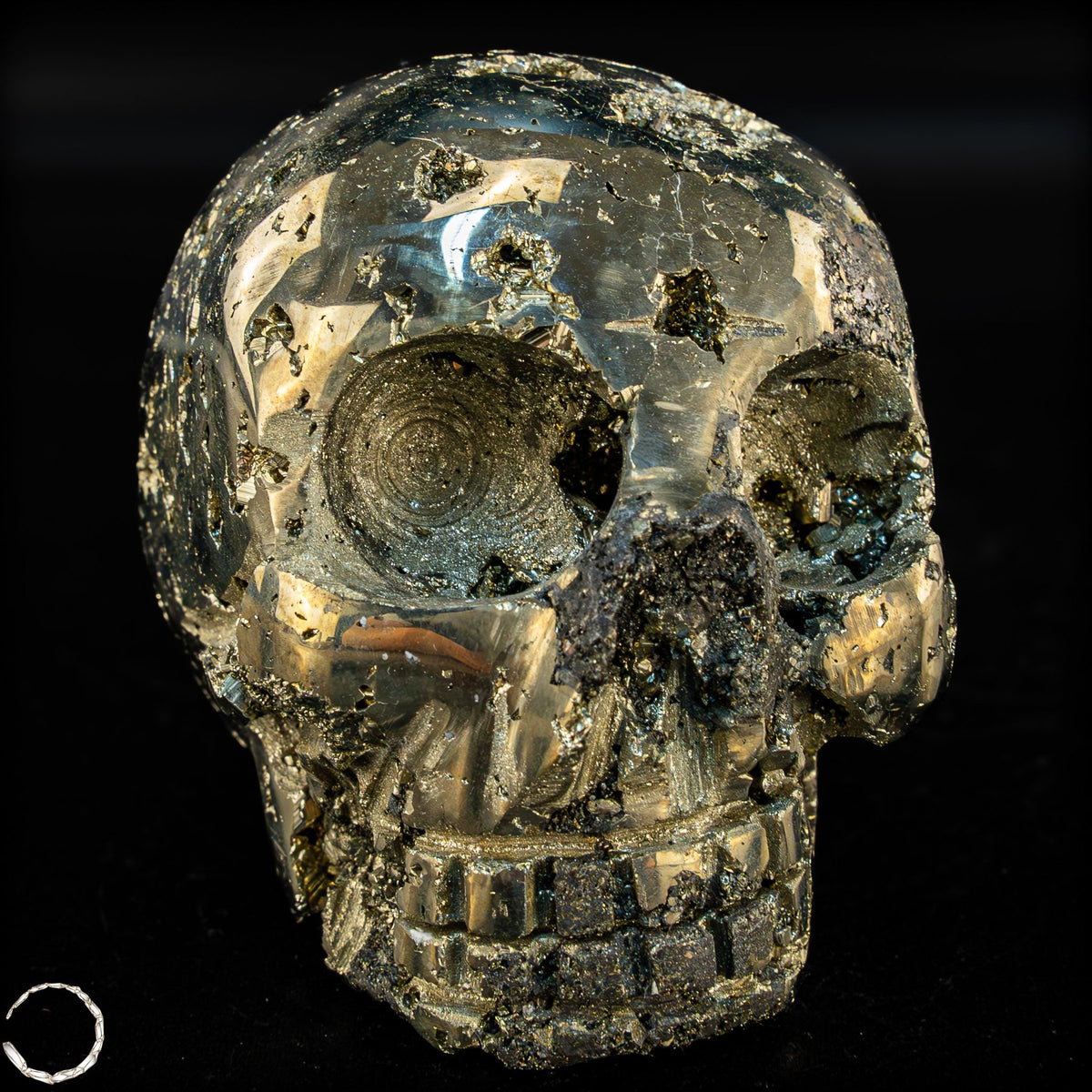 Natürlicher Pyrit Schädel/Totenkopf Skulptur -603,54g