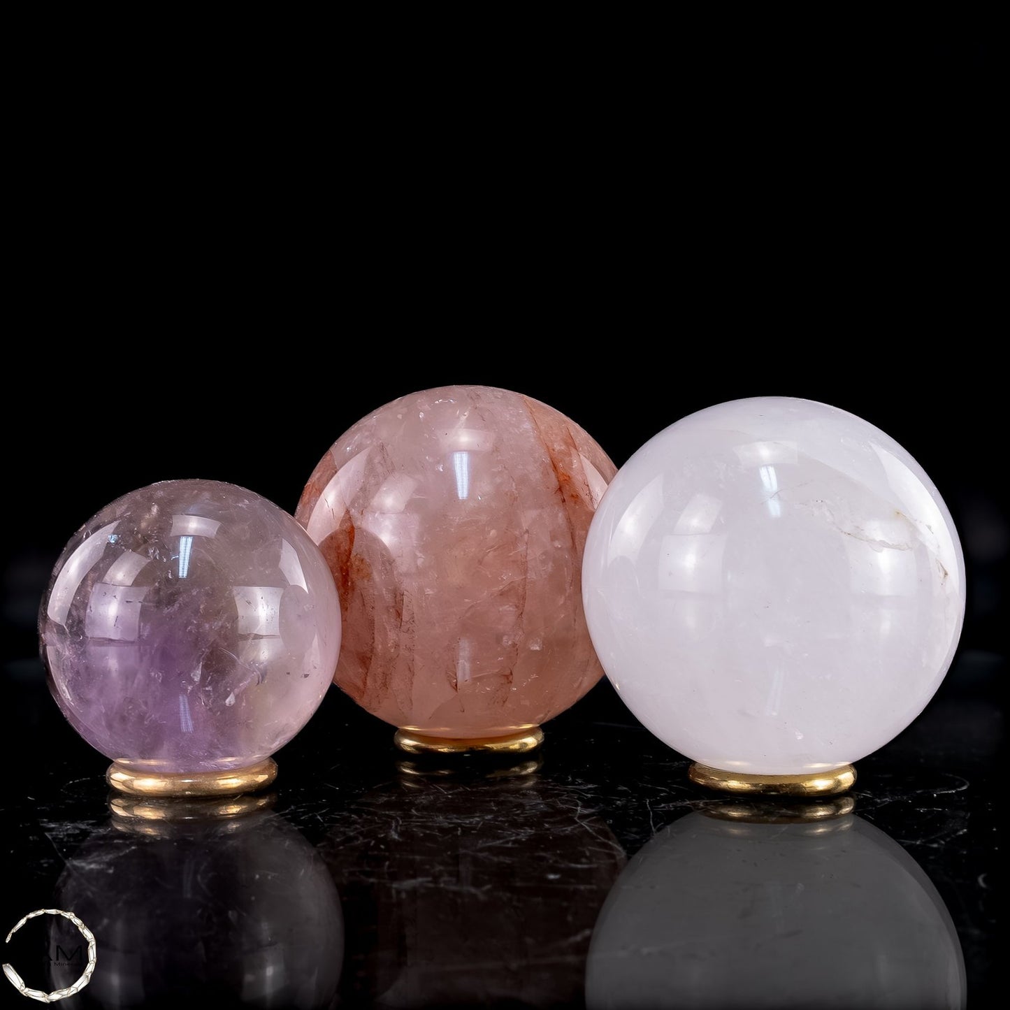 Kugel Set aus Bergkristall, Amethyst & Feuerquarz - 837,44g