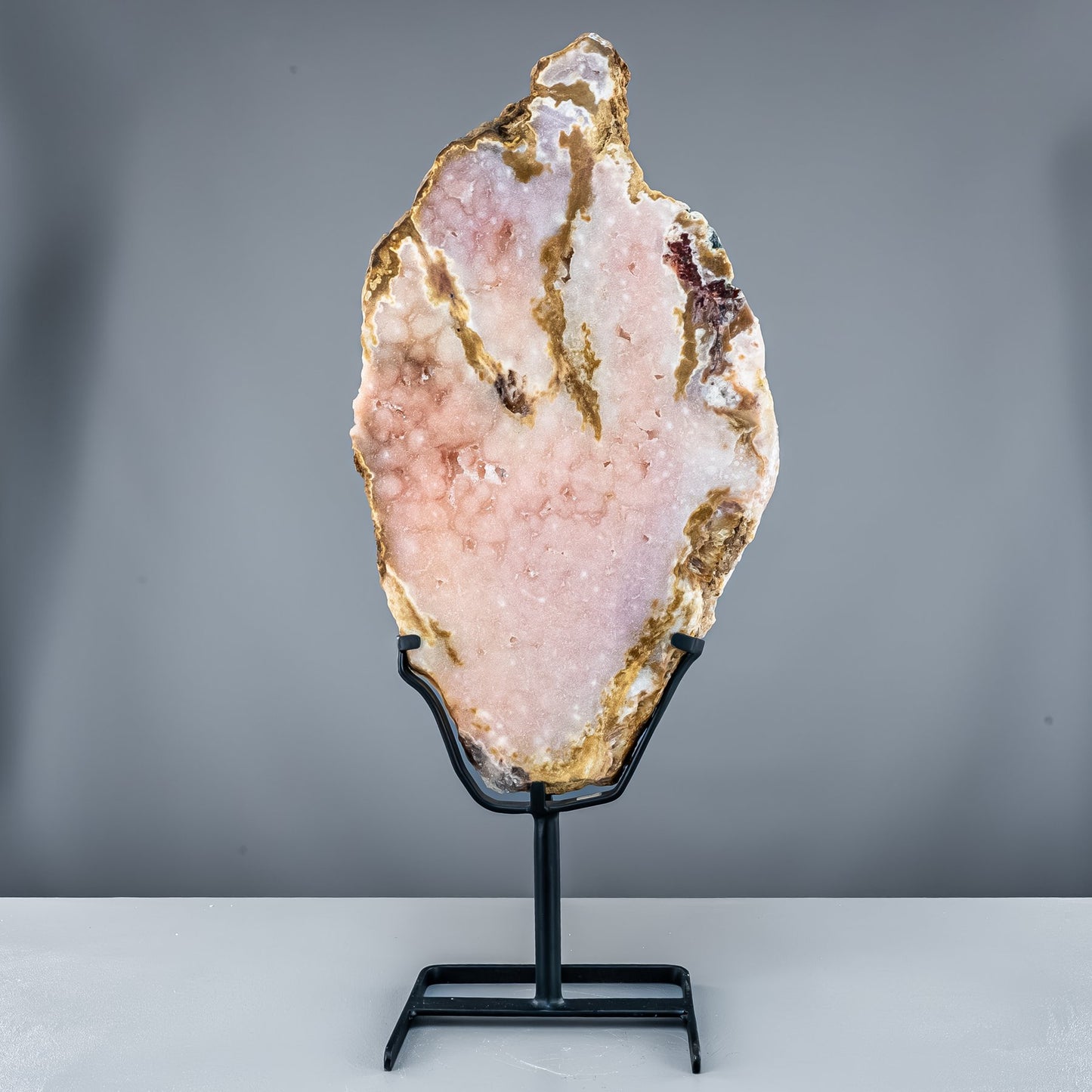Natürliche Pinker Amethyst-Achat Scheibe auf Ständer -4865,33g