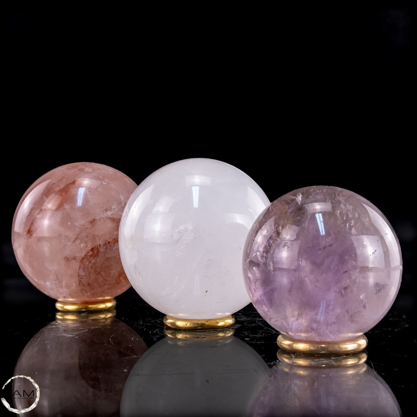 Kugel Set aus Bergkristall, Amethyst & Feuerquarz - 837,44g