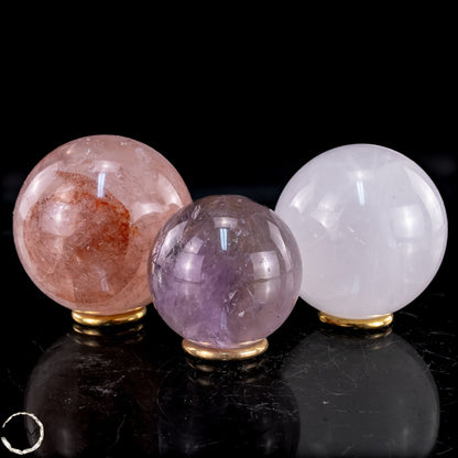 Kugel Set aus Bergkristall, Amethyst & Feuerquarz - 837,44g