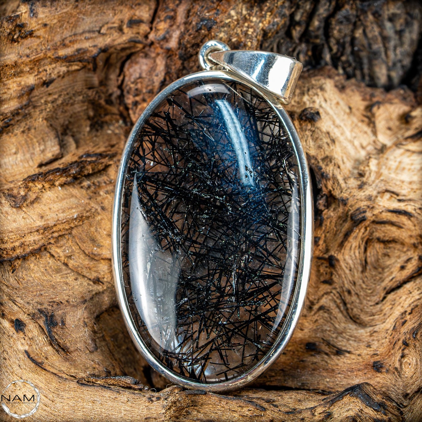 Natürlicher Turmalin in Quarz Anhänger 925 Silber - 13g