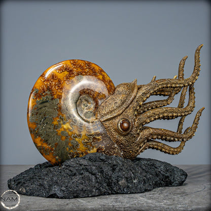 Natürlicher Ammonite verbunden mit Meisterhafter Kunst -1240,38g