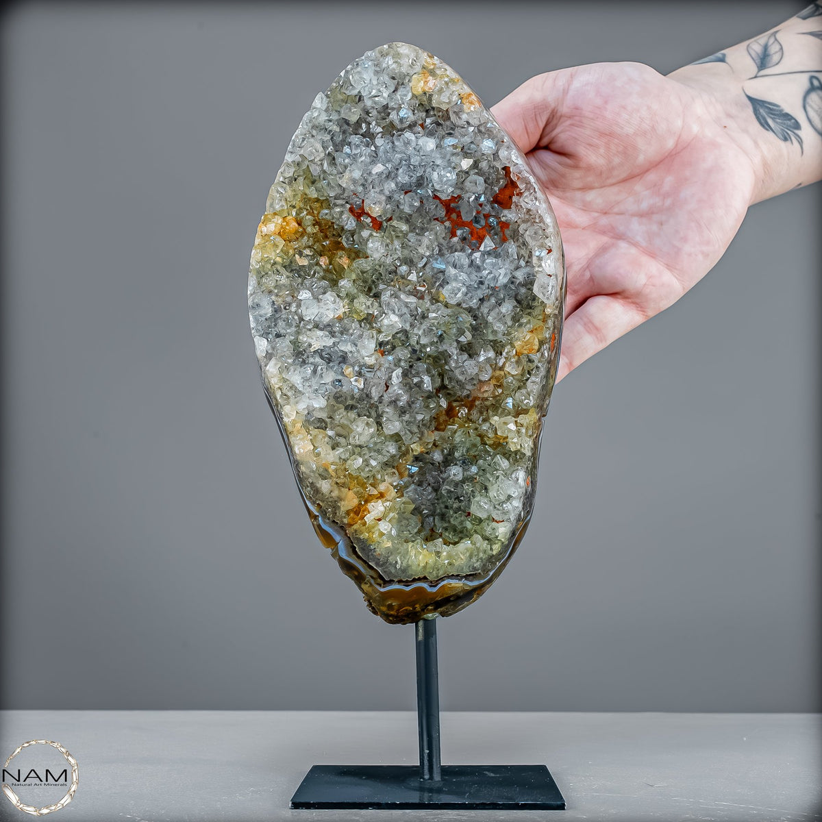 Amethyst-Prasiolith-Druse auf Ständer  (grüner Amethyst) – 1250,20g