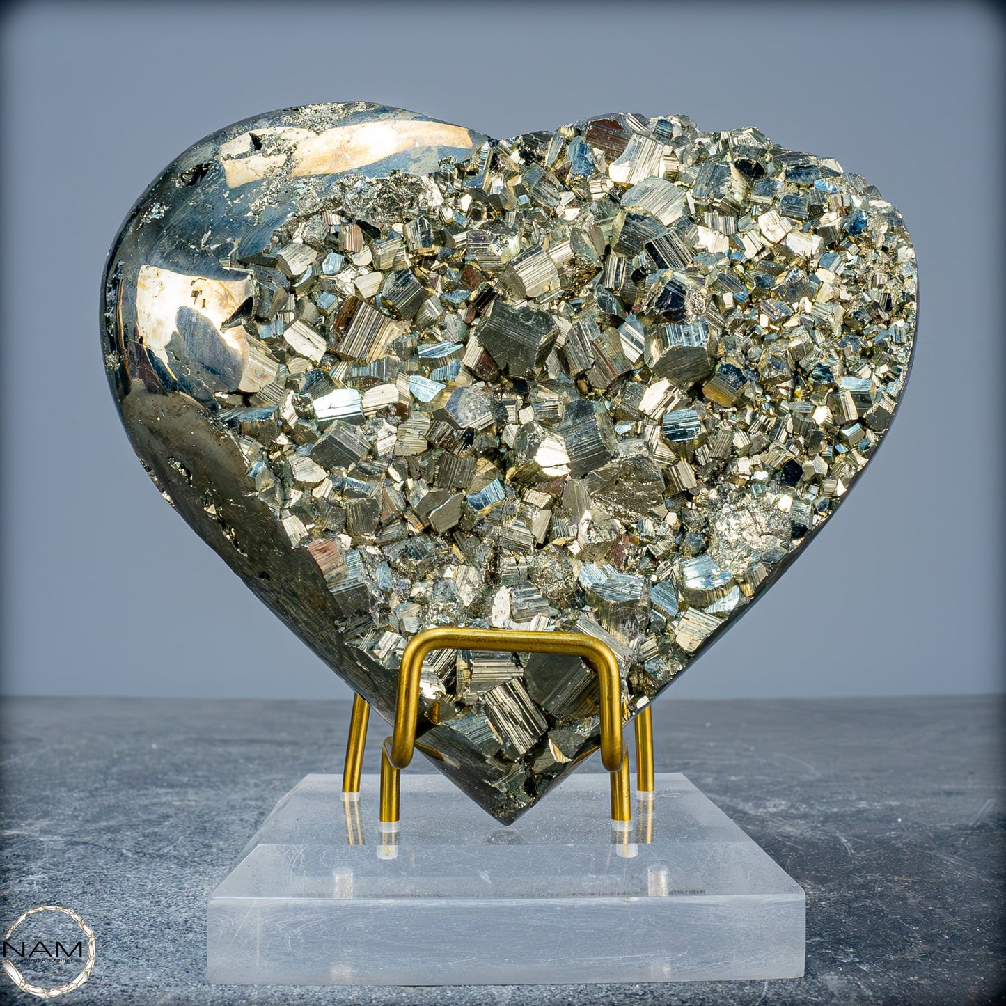 Natürliches Pyrit, Quarz und Galena Kristall Herz/Druse - 1146,61g