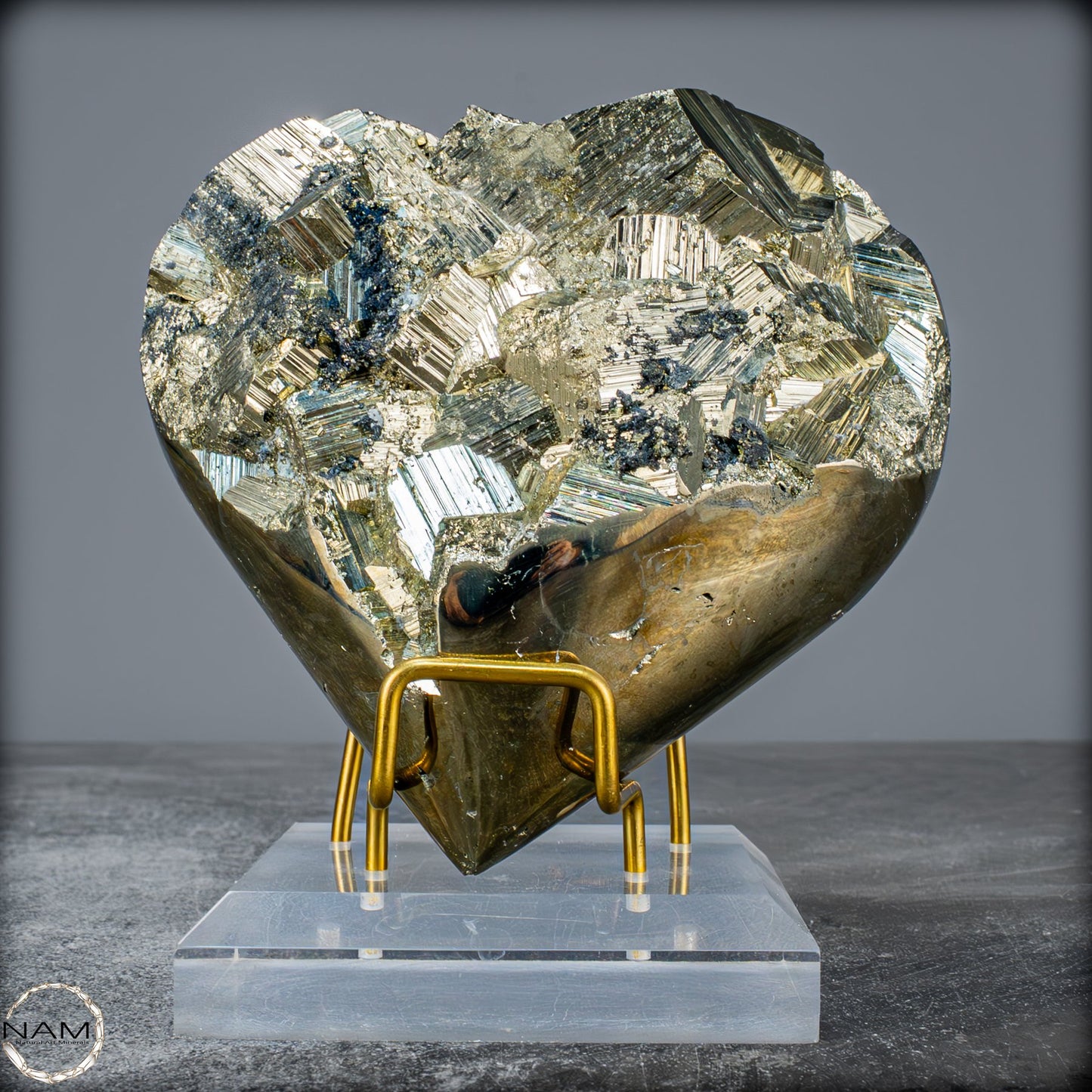 Natürliches Pyrit, Quarz und Galena Kristall Herz/Druse - 1397,97g