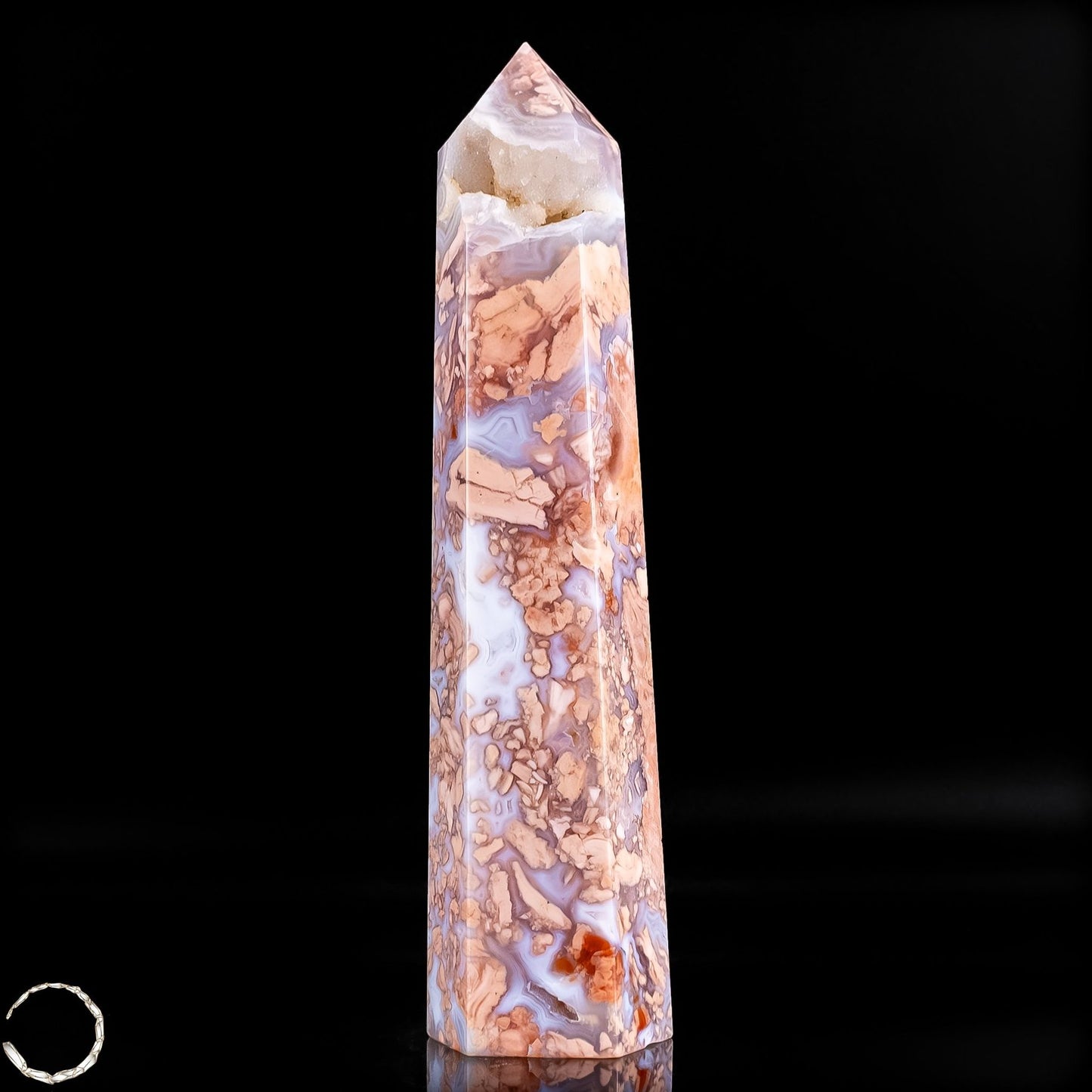 Cotton Candy Achat Obelisk – Sanfte Farben, kraftvolle Eleganz aus Mexiko -305,36g