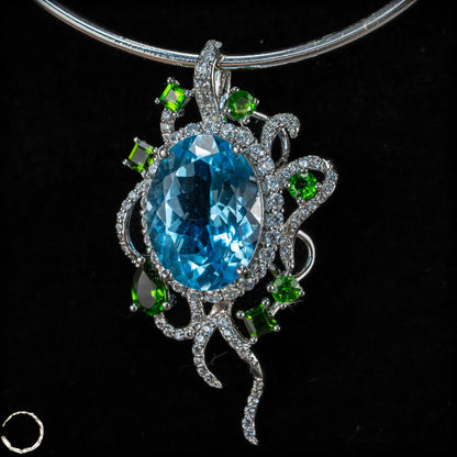 Aquamarin & Chromdiopsid Anhänger – Meisterwerk natürlicher Eleganz - 33,9ct