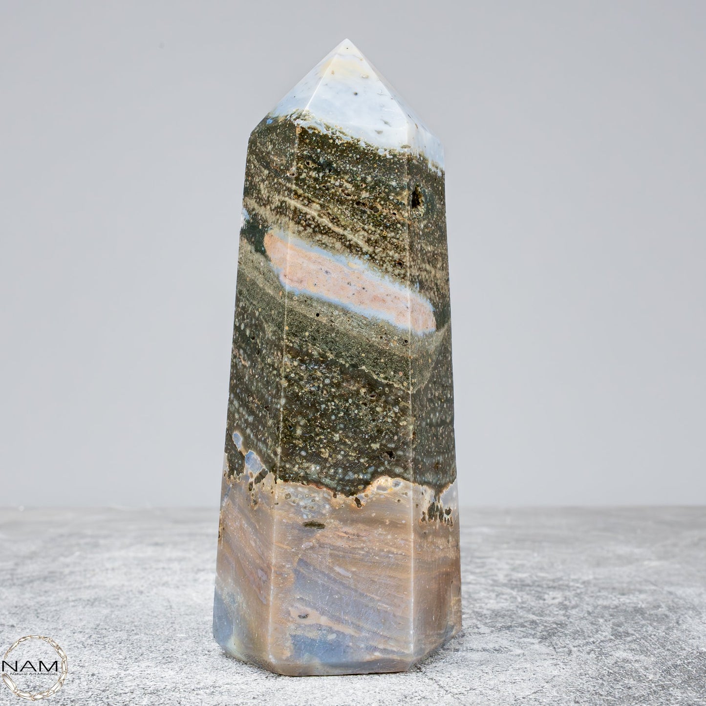 Natürlicher Ocean Jasper Kristall-Obelisk - 563,37g