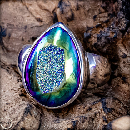 Aura-Amethyst Ring aus 925er Silber – 6,36g 31,8ct