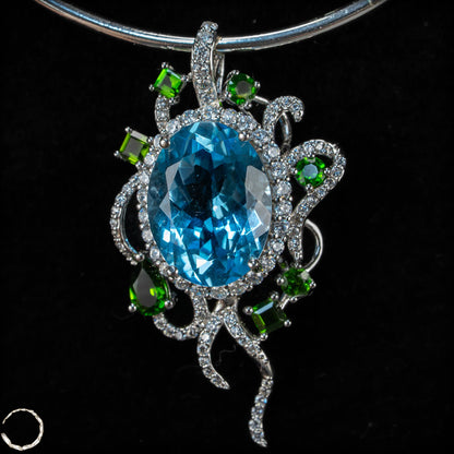Aquamarin & Chromdiopsid Anhänger – Meisterwerk natürlicher Eleganz - 33,9ct