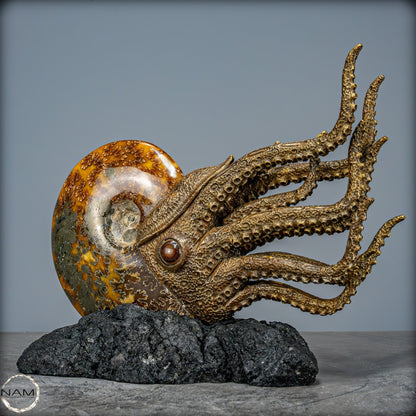 Natürlicher Ammonite verbunden mit Meisterhafter Kunst -1240,38g