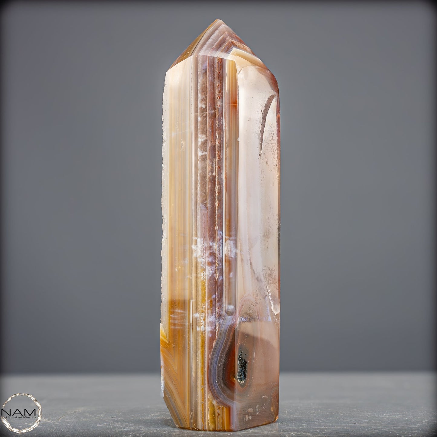 Natürlicher Achat-Kristall Obelisk mit Druse - 725,25g