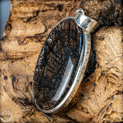 Natürlicher Turmalin in Quarz Anhänger 925 Silber - 13g