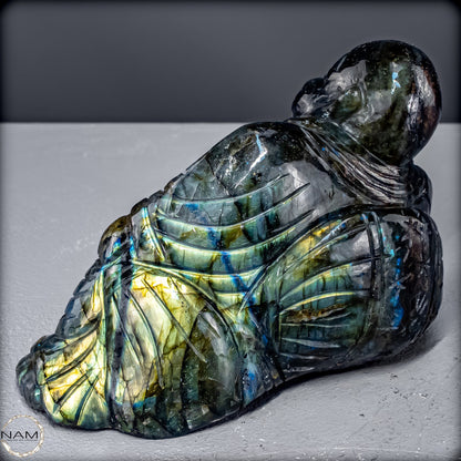 Natürliche Labradorit Kristall Buddha Skulptur -979,66g