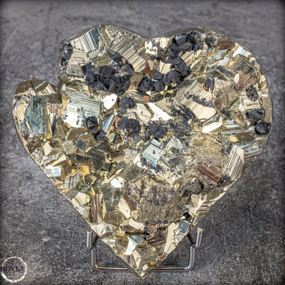 Natürliches Pyrit, Quarz und Galena Kristall Herz/Druse - 1458,83g