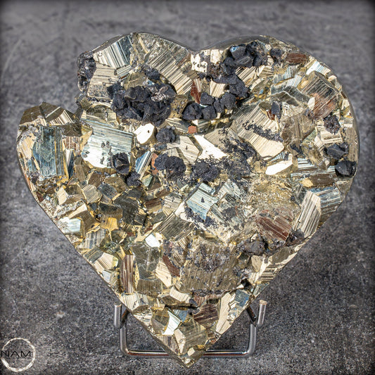 Natürliches Pyrit, Quarz und Galena Kristall Herz/Druse - 1458,83g