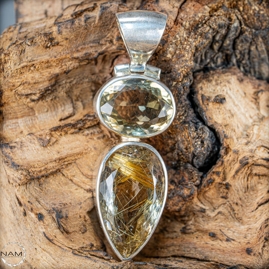 Citrin & Rutilquarz Anhänger aus 925er Silber –  83,95ct