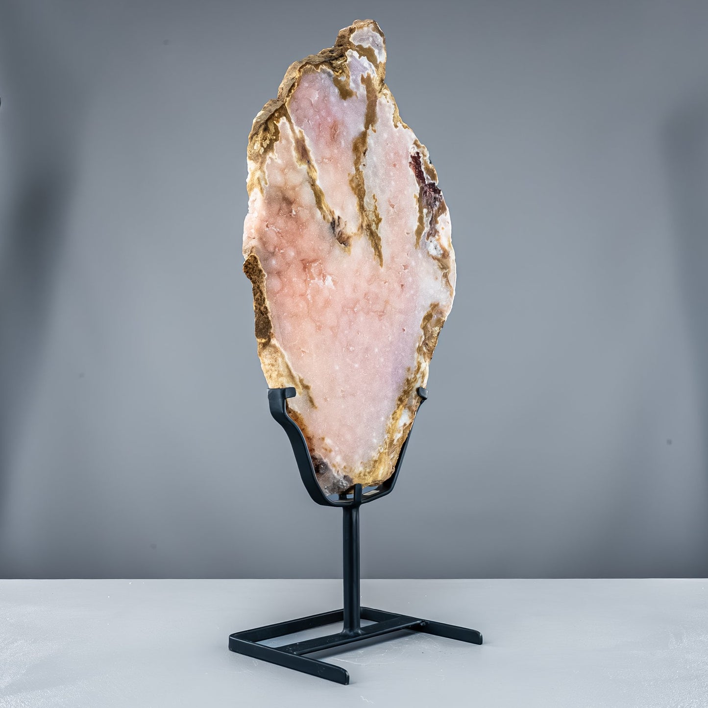 Natürliche Pinker Amethyst-Achat Scheibe auf Ständer -4865,33g
