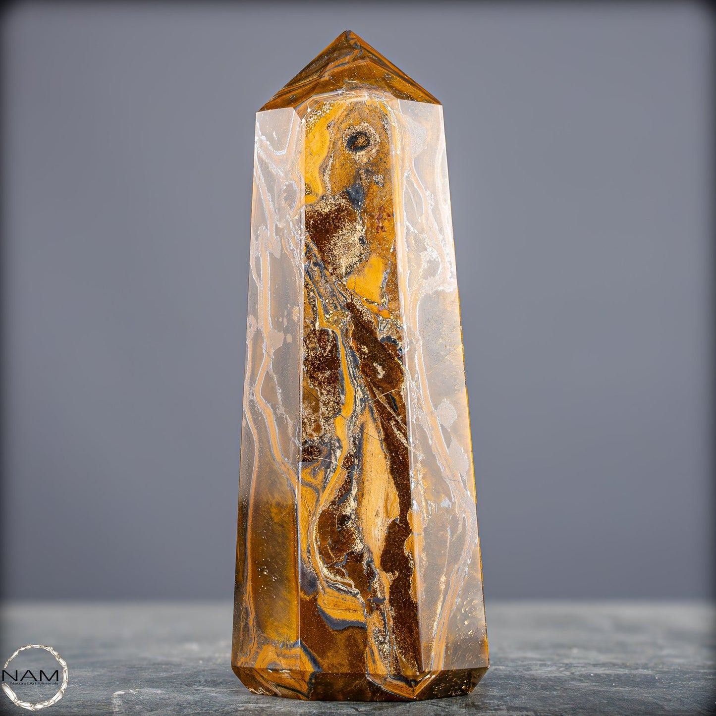 Natürlicher Tigerauge-Obelisk - 889,08g