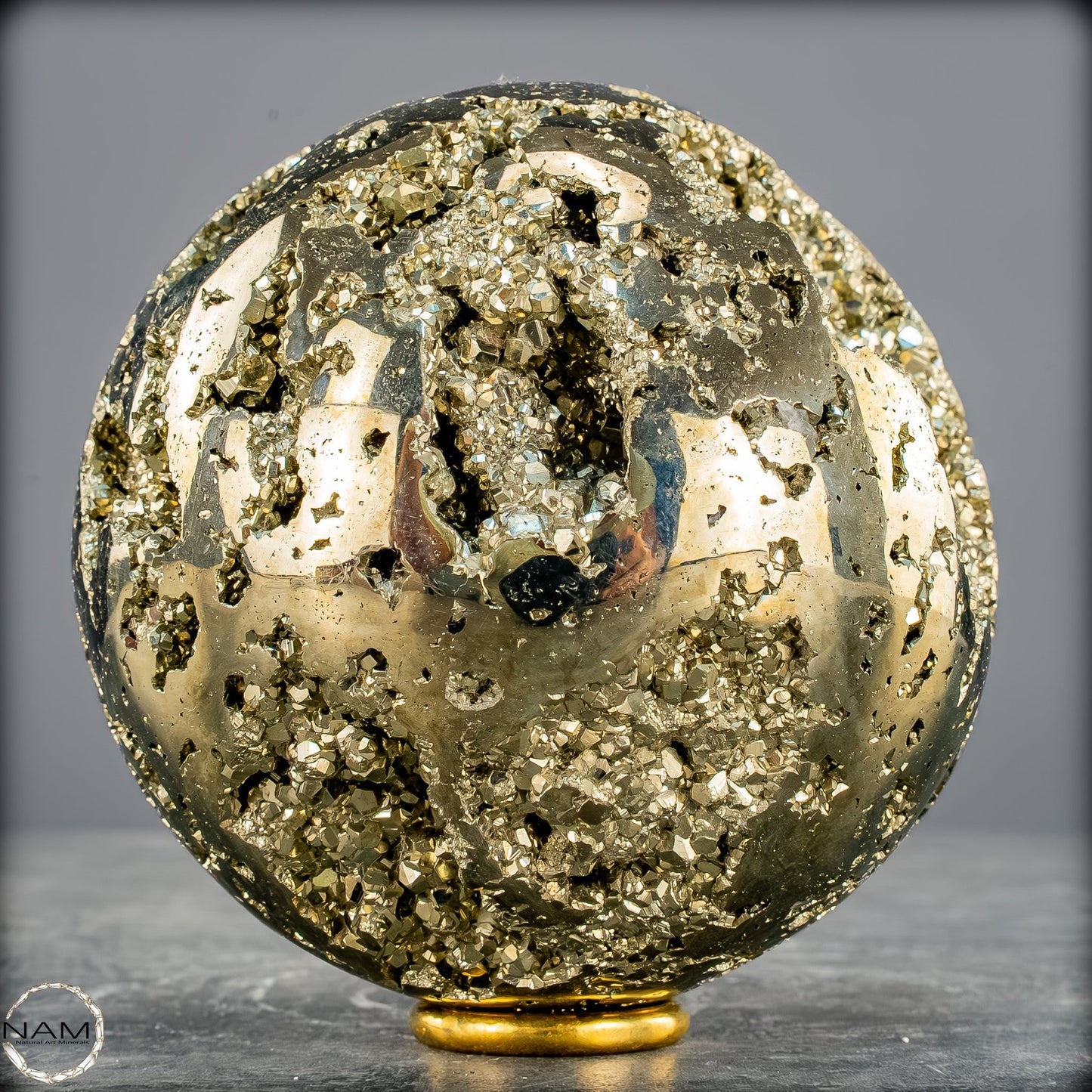 Natürliche Dekorative Pyrit-Kristall Kugel / Druse -1178,46g