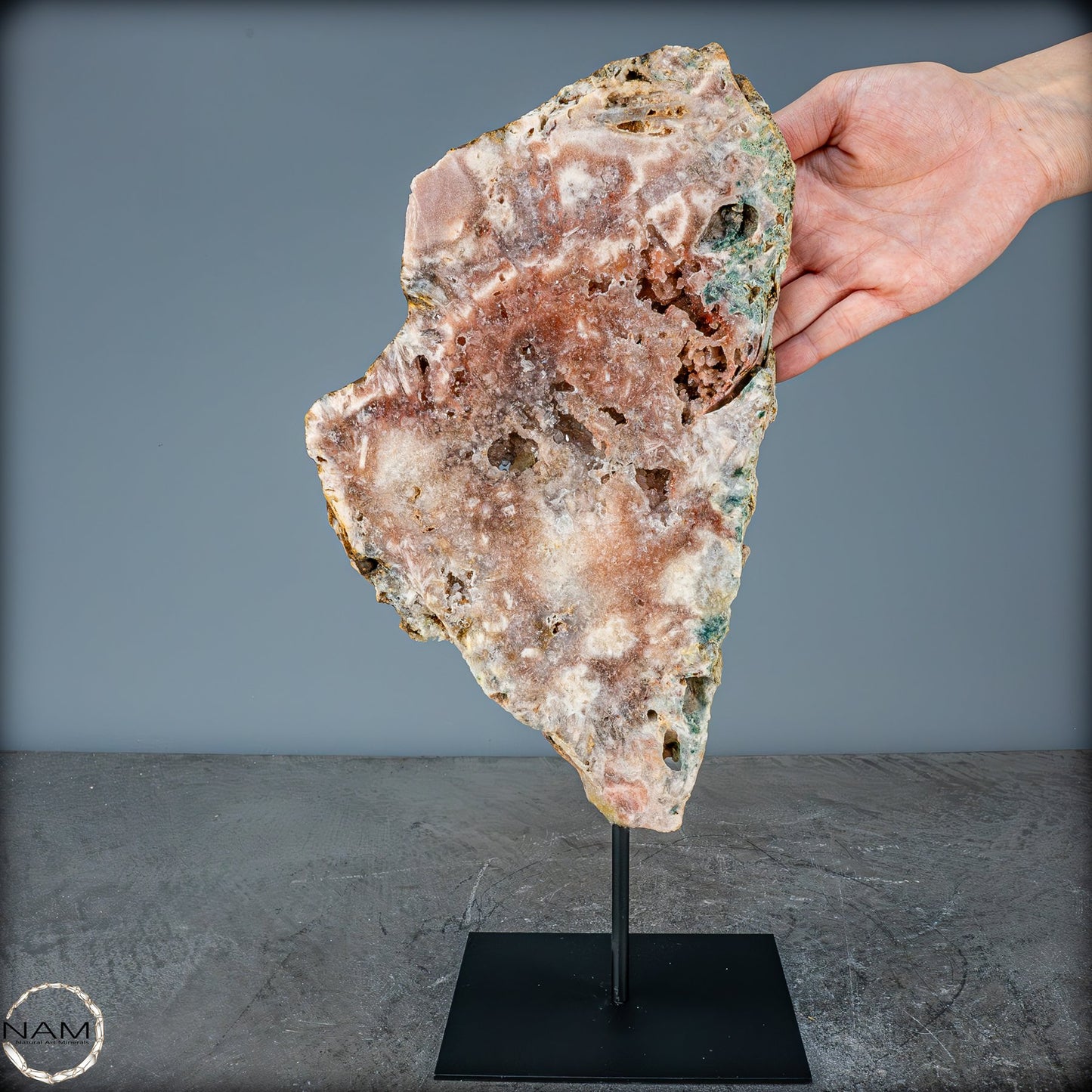 Natürliche Pinker Amethyst-Achat Scheibe auf Ständer - 1780,14g